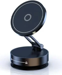 Magnetic Phone Holder for Car, 360° Rotatable Phone Holder, Mini Car Phone Mount with Vacuum Suction Cup, Foldable Stand with Magnetic Ring for Mirror/Shower/Smooth Surface, for all Smartphone