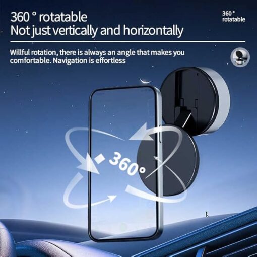 Magnetic Phone Holder for Car, 360° Rotatable Phone Holder, Mini Car Phone Mount with Vacuum Suction Cup, Foldable Stand with Magnetic Ring for Mirror/Shower/Smooth Surface, for all Smartphone - Image 4