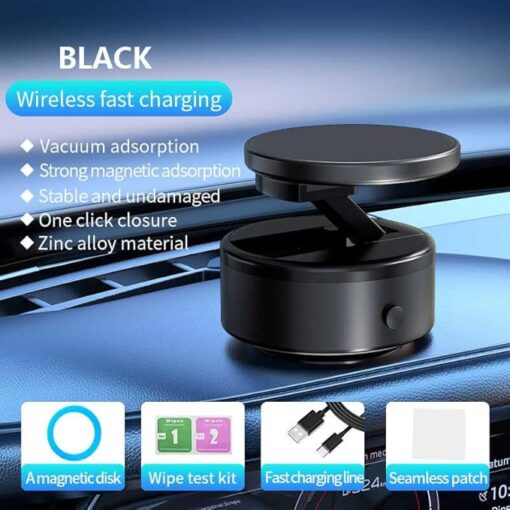 Magnetic Phone Holder for Car, 360° Rotatable Phone Holder, Mini Car Phone Mount with Vacuum Suction Cup, Foldable Stand with Magnetic Ring for Mirror/Shower/Smooth Surface, for all Smartphone - Image 5