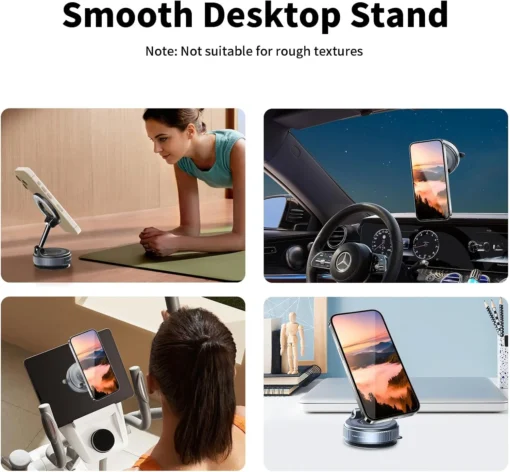 Magnetic Phone Holder for Car, 360° Rotatable Phone Holder, Mini Car Phone Mount with Vacuum Suction Cup, Foldable Stand with Magnetic Ring for Mirror/Shower/Smooth Surface, for all Smartphone - Image 3