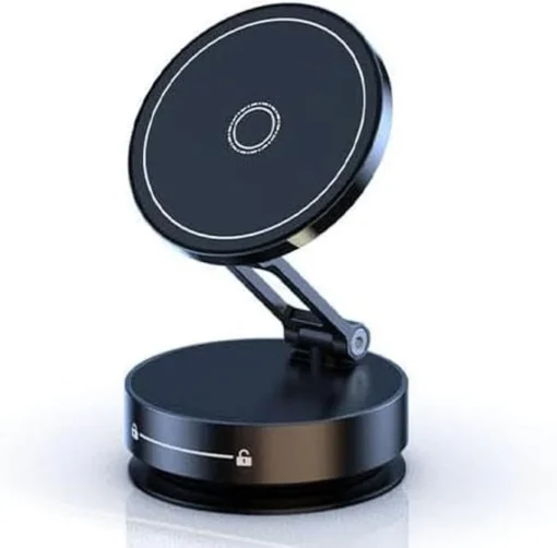 Magnetic Phone Holder for Car, 360° Rotatable Phone Holder, Mini Car Phone Mount with Vacuum Suction Cup, Foldable Stand with Magnetic Ring for Mirror/Shower/Smooth Surface, for all Smartphone